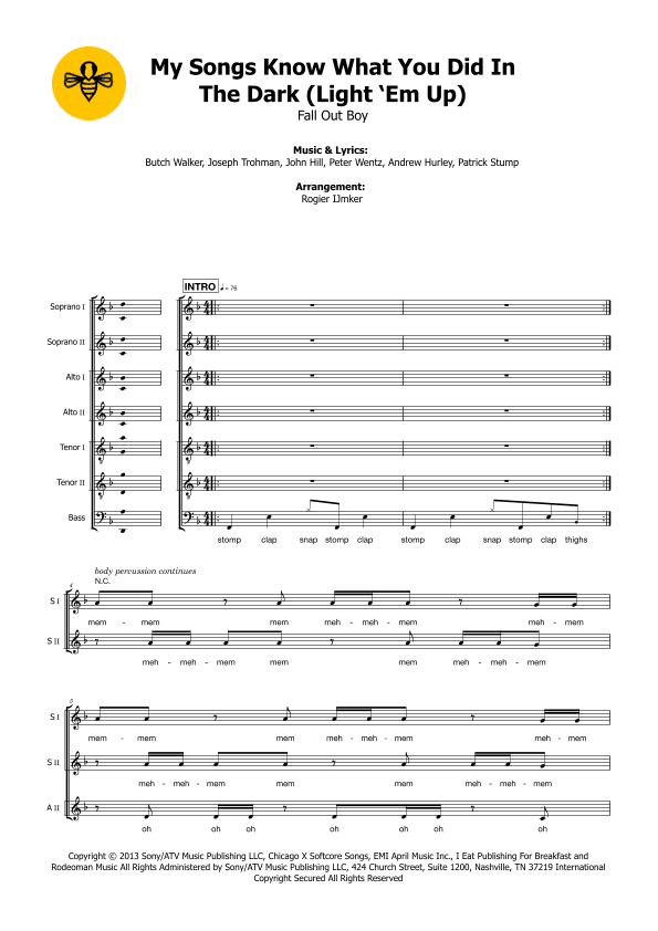 My Songs Know What You Did In The Dark (light Em Up) (arr. Rogier Ijmker)
