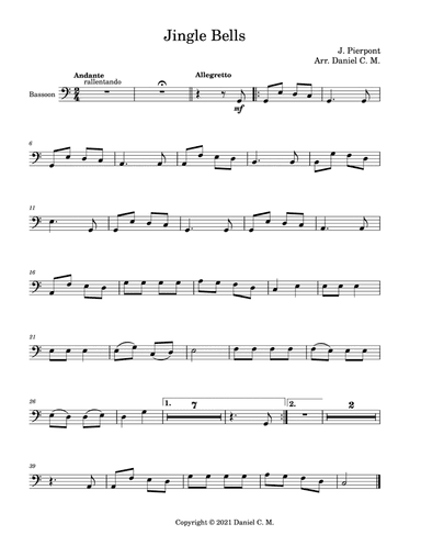 Jingle Bells for bassoon and piano (easy) (arr. Daniel C. M.)