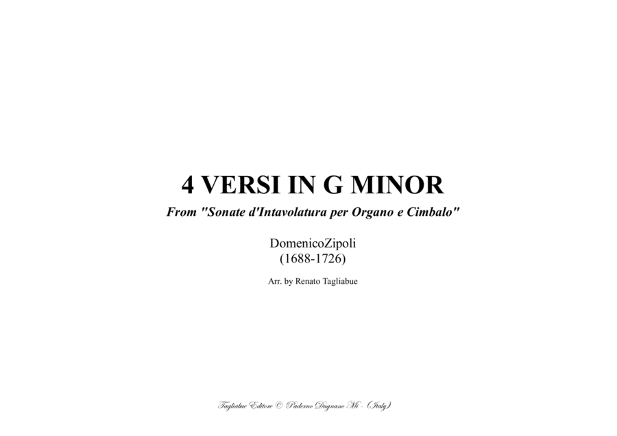 QUATTRO VERSETTI IN G MINOR - Zipoli - From Sonate d’Intavolatura per Organo e Cimbalo (arr. Renato Tagliabue)