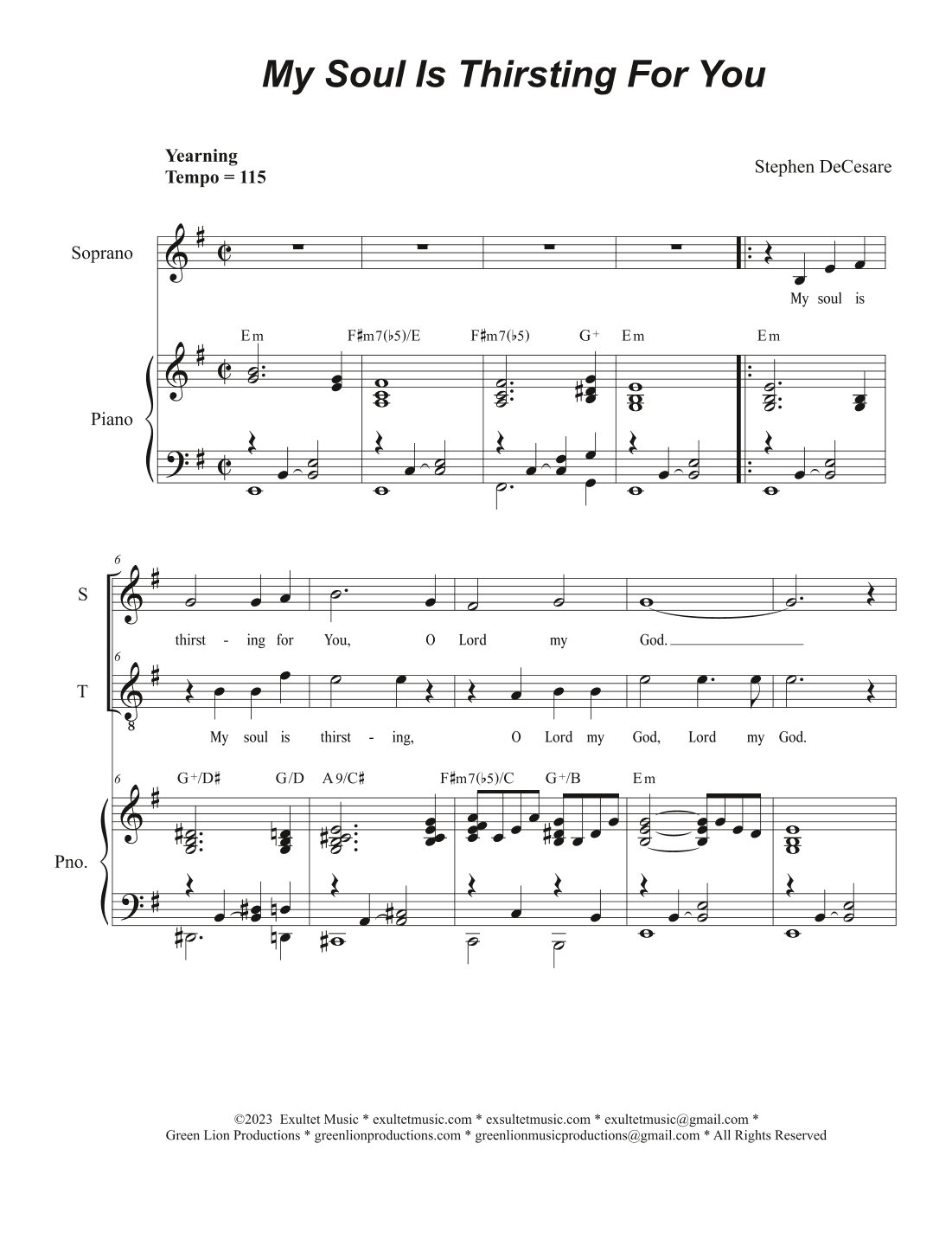 My Soul Is Thirsting For You (2-part choir - (Soprano and Tenor)