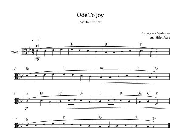 Beethoven - Ode To Joy for Viola with chords in Bb major (arr. Heisenberg)