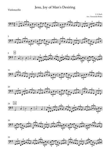 Jesu, Joy of Man's Desiring (J. S. Bach) for Cello Solo (arr. Fernando Britto)