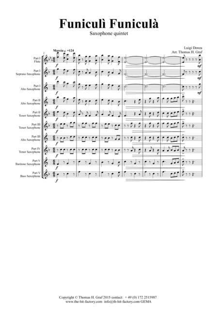 Funiculi Funicula - Italian Evergreen - Saxophone Quintet (arr. Thomas H. Graf)