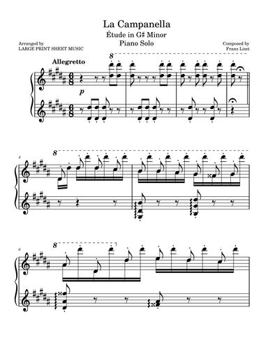 La Campanella • LARGE PRINT • Original Piano Solo (arr. Large Print Sheet Music)