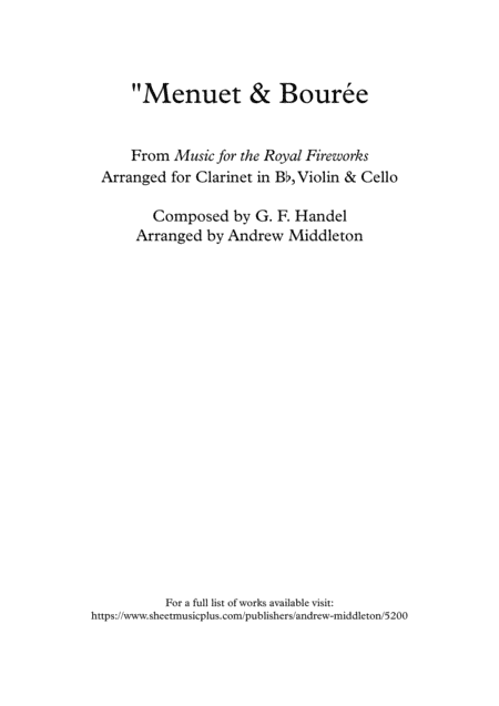 Menuet & Bourre arranged for Clarinet, Violin and Cello Trio (arr. Andrew Middleton)