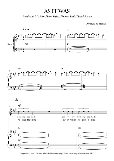 As It Was (arr. Bruna T.)