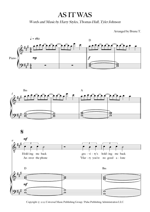 As It Was (arr. Bruna T.)