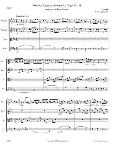 Franck: Prelude, Fugue and Variation Op. 18 for String Quartet (arr. D Oppenheim)
