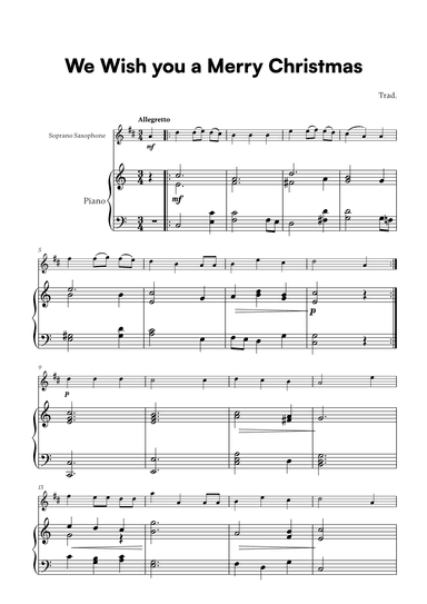 Trad. - We Wish you a Merry Christmas (for Soprano Saxophone and Piano) (arr. Cadenza Editions)
