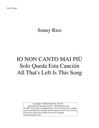 IO NON CANTO MAI PIÙ
