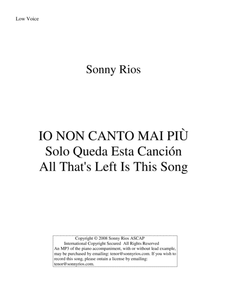 IO NON CANTO MAI PIÙ