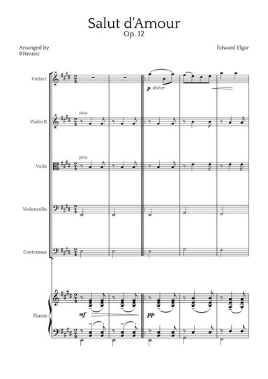 Salut d'Amour (Op. 12) - String Quintet and Piano (arr. BTmusic)