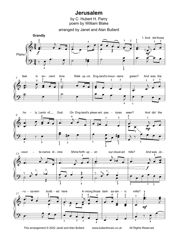 Jerusalem (arr. Janet and Alan Bullard (The Janet and Alan Bullard Piano Series))