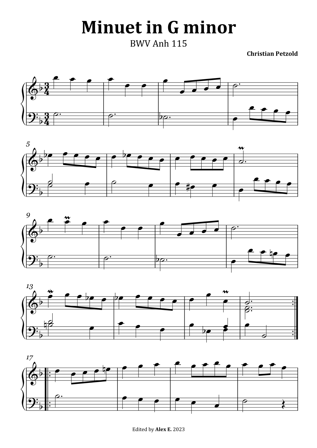 Minuet in G minor, BWV Anh 115 (Petzold) (arr. J. S. Bach)