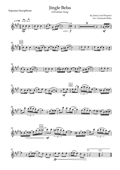 Jingle Bells - Jazz Version (Christmas Song) for Soprano Saxophone Solo (arr. Fernando Britto)