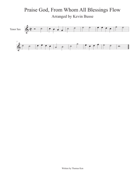 Praise God, From Whom All Blessings Flow - Tenor Sax (arr. Kevin Busse)