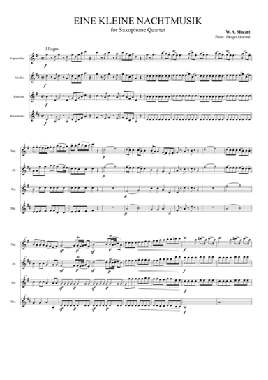 Eine Kleine Nachtmusik for Saxophone Quartet (SATB) (arr. Diego Marani)