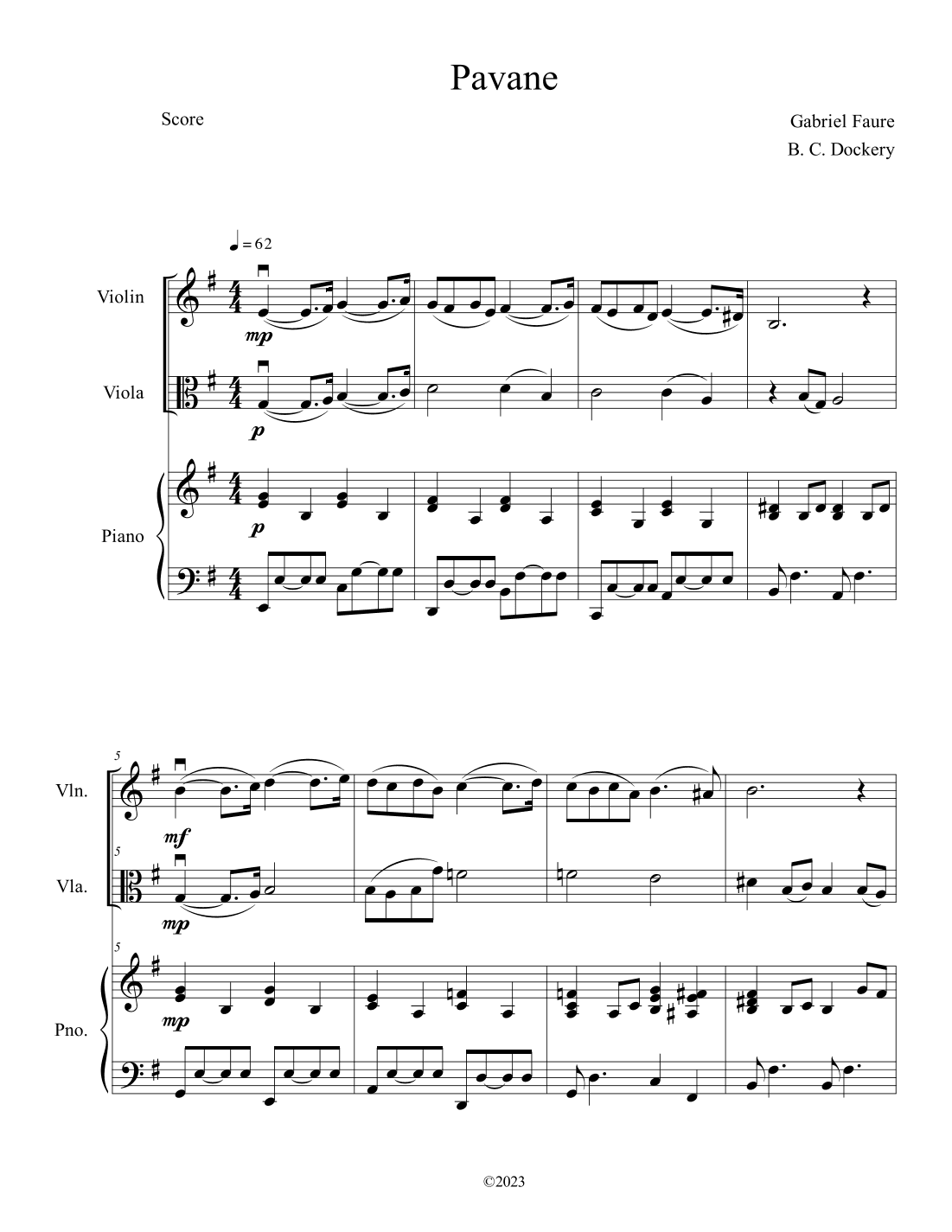 Pavane (Violin and Viola Duet with Piano Accompaniment) (arr. B. C. Dockery)