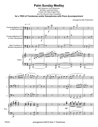 PALM SUNDAY MEDLEY (4 hymns) - TRIO OF TROMBONES/SAXOPHONES with Piano Accompaniment (arr. Glen Poehlmann)
