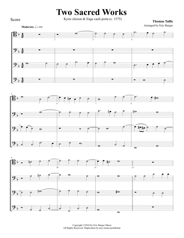Two Sacred Works for Trombone or Low Brass Quartet (arr. Eric Burger Music)