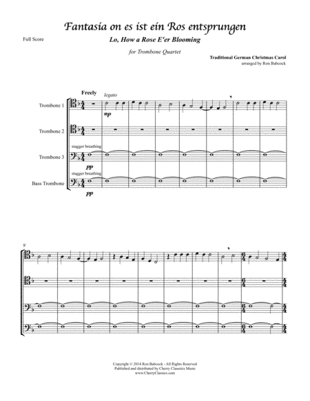 Fantasia on Es ist ein Ros entsprungen for Trombone Quartet (arr. Ronald Babcock)