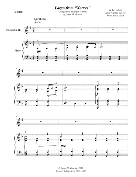 Handel: Largo from Xerxes for Trumpet & Piano (arr. James M. Guthrie, ASCAP)