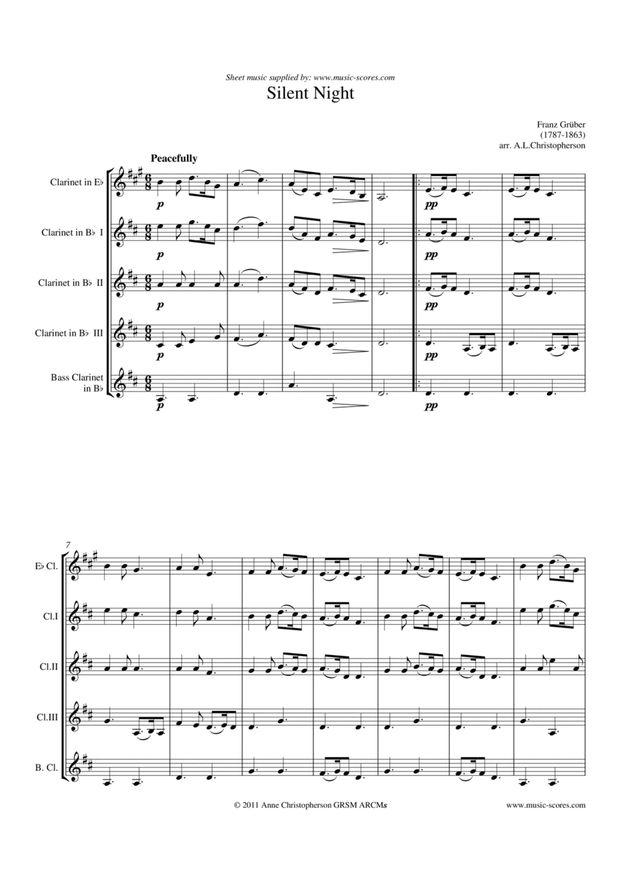 Silent Night - Clarinet quintet - C major (arr. Anne L Christopherson GRSM ARCM)