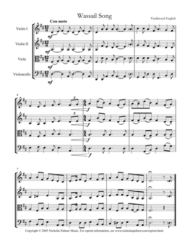Here we come a-wassailing - easy string quartet (arr. Nicholas Palmer)