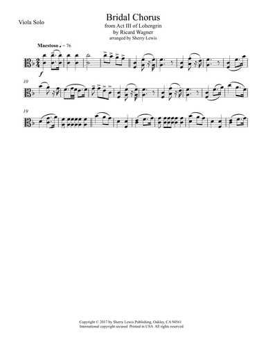 Bridal Chorus for Viola Solo (arr. Sherry Lewis)
