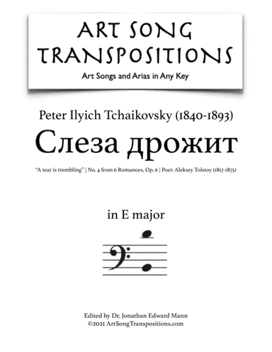 TCHAIKOVSKY: Слеза дрожит, Op. 6 no. 4 (A tear is trembling, transposed to E major, bass clef) (arr. ArtSongTranspositions.com)
