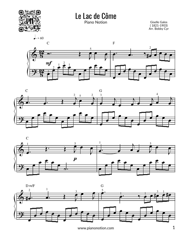 Le Lac de Côme (Easy Piano Solo) (arr. Bobby Cyr)