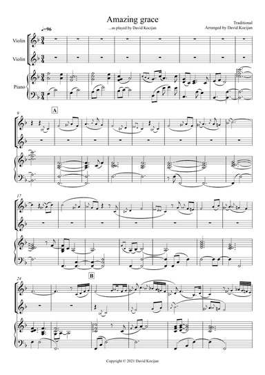 Amazing grace TRIO (Piano & 2 Violins) (arr. David Kocijan)