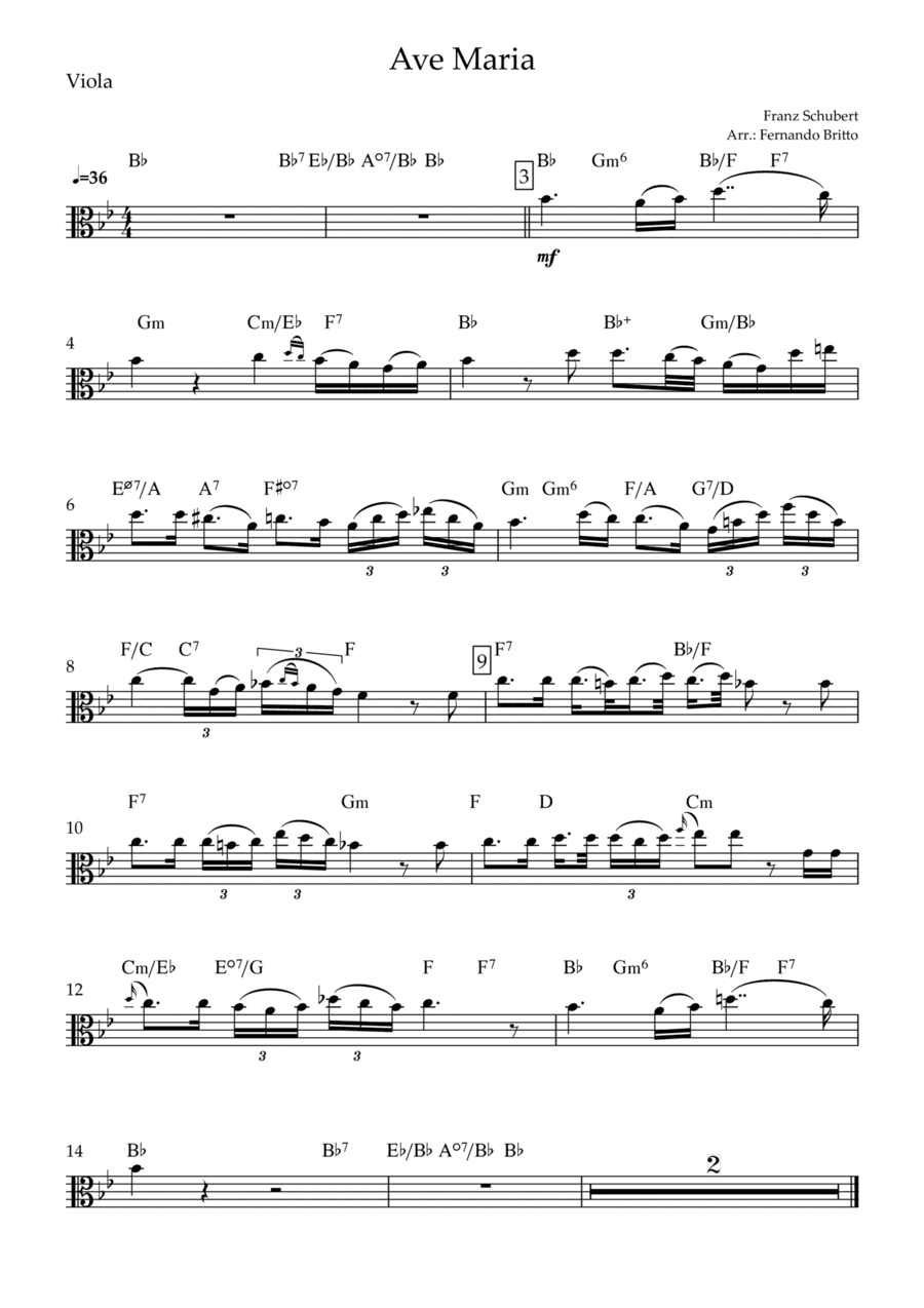 Ave Maria (Franz Schubert) for Viola Solo with Chords (arr. Fernando Britto)