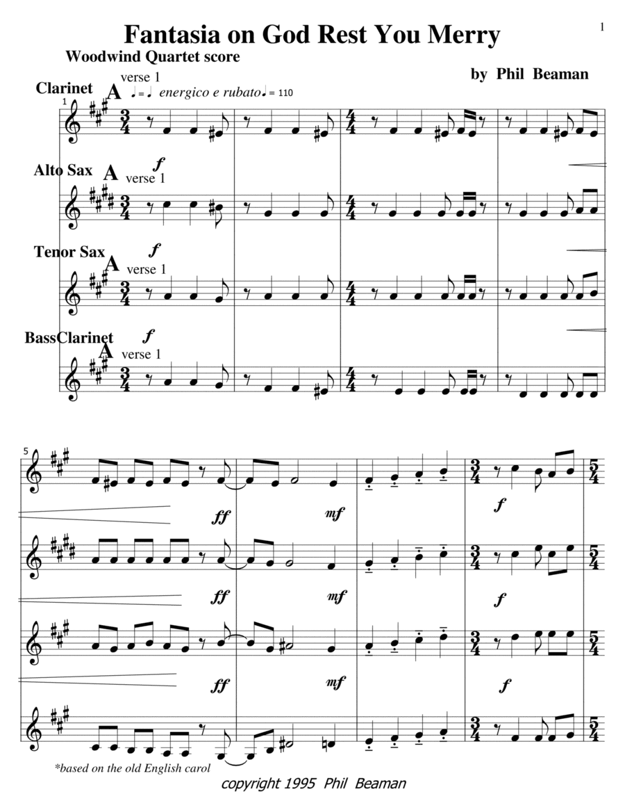 Fantasia on God Rest You Merry - Woodwind Quartet 2 (arr. Phil Beaman)