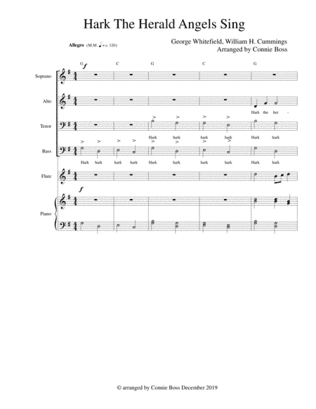 Hark the Herald Angels Sing -  SATB with optional instruments piano (arr. Connie Boss)