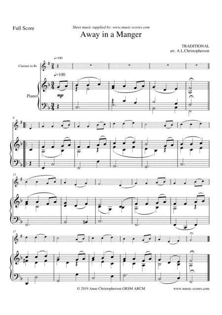 Away in a Manger - Clarinet and Piano (arr. Anne Christopherson GRSM ARCM)