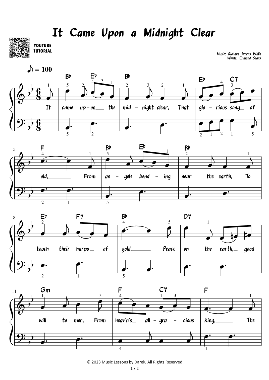 It Came Upon a Midnight Clear - Christmas Carol [EASY PIANO] (arr. Darek)