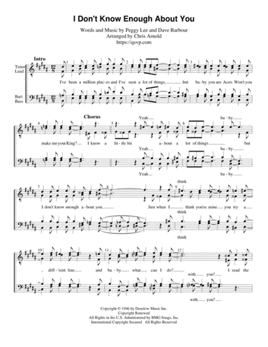I Don't Know Enough About You (arr. Chris Arnold)