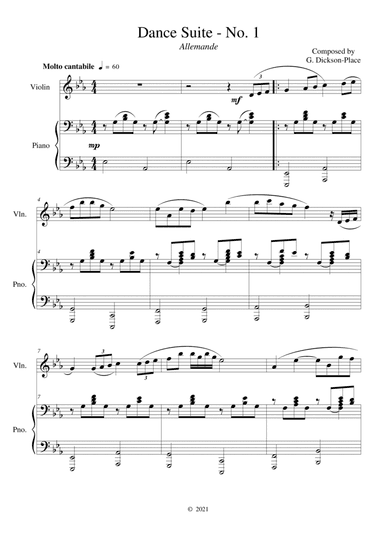 Dance Suite - Seven duets for Violin and Piano which form a complete Suite – Original composition
