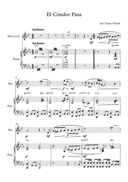 El Cóndor Pasa Horn in F and Piano (arr. Tomaz Nedoh)