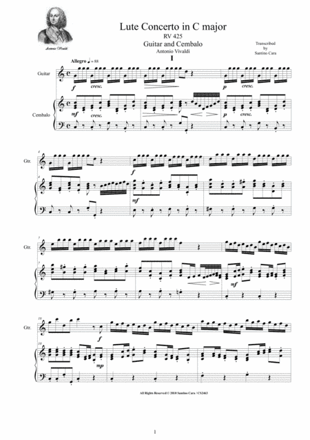 Vivaldi - Lute Concerto in C major RV 425 for Guitar and Cembalo (or Piano) (arr. Santino Cara)