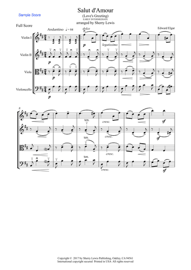 SALUT D'AMOUR String Quartet, Early Intermediate Level for 2 violins, viola and cello (arr. Sherry Lewis)