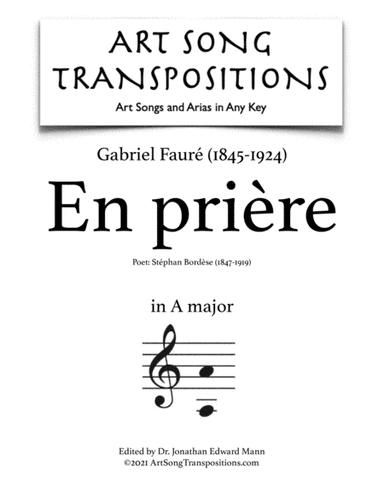 FAURÉ: En prière (transposed to A major) (arr. ArtSongTranspositions.com)