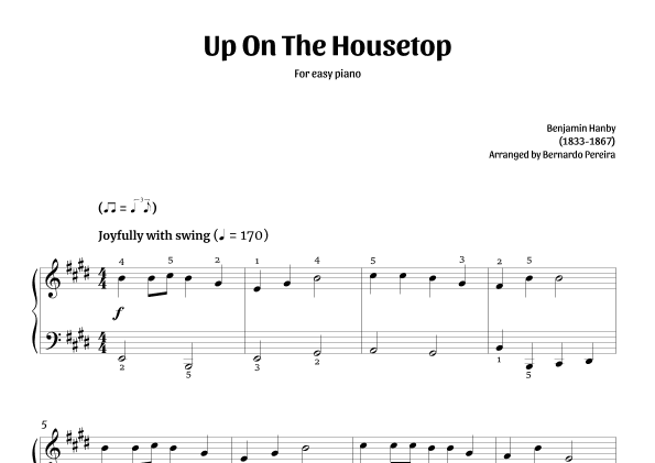 Up On The Housetop (easy piano – E major) (arr. Bernardo Pereira)