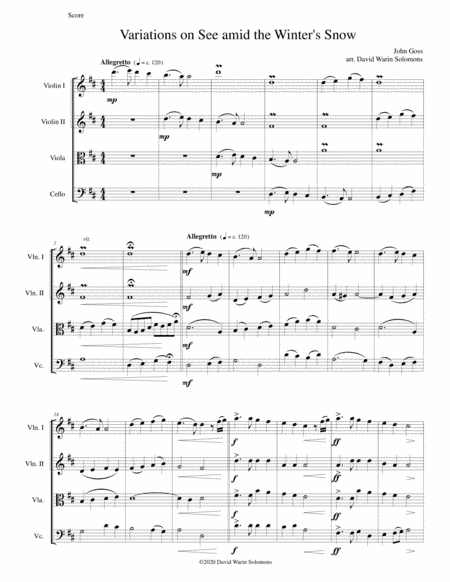 Variations on See amid the Winter's Snow for string quartet (arr. David Warin Solomons)