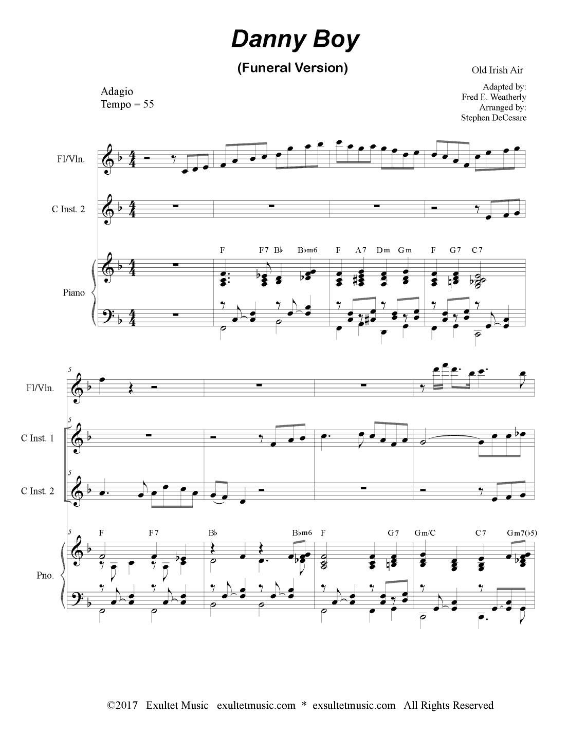 Danny Boy (Funeral Version) (Duet for C-Instruments) (arr. Stephen DeCesare)