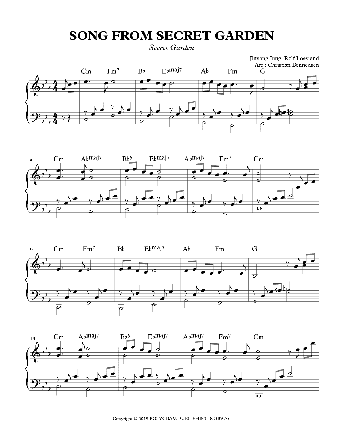 Song From A Secret Garden (korean Version) (arr. Christian Bennedsen)