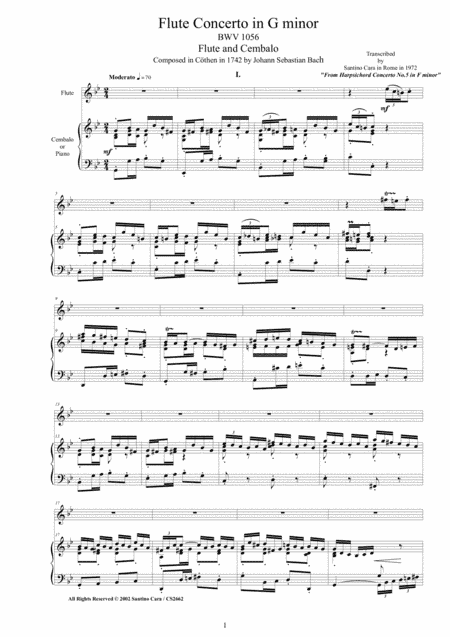 Bach - Flute Concerto in G minor BWV1056 for Flute and Cembalo (or Piano) (arr. Santino Cara)