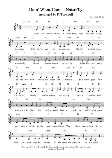 Doin' What Comes Natur'lly (arr. F Turnbull)