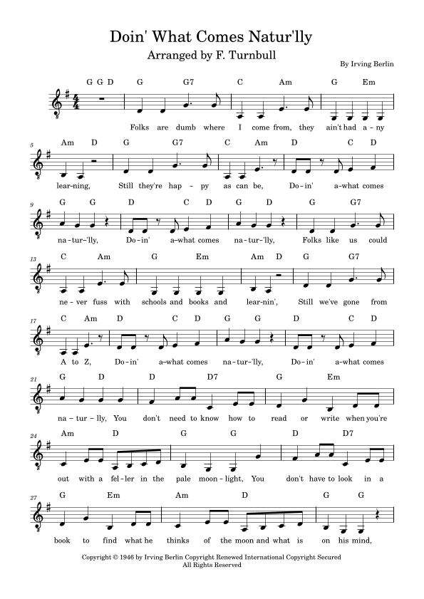 Doin' What Comes Natur'lly (arr. F Turnbull)